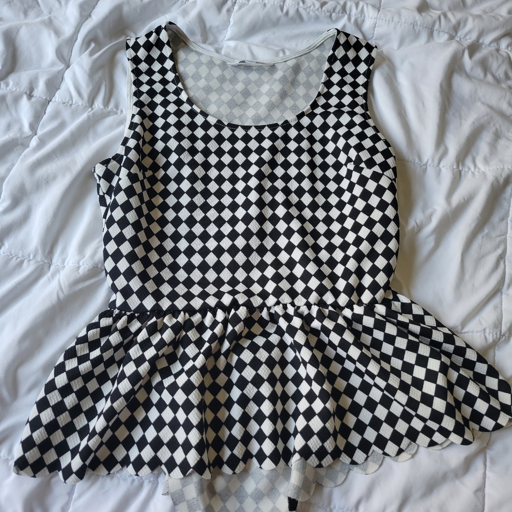 Checkered Peplum Top Small